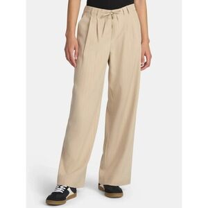 No Boundaries Beige Pinstripe Wide-Leg Drawstring Pants